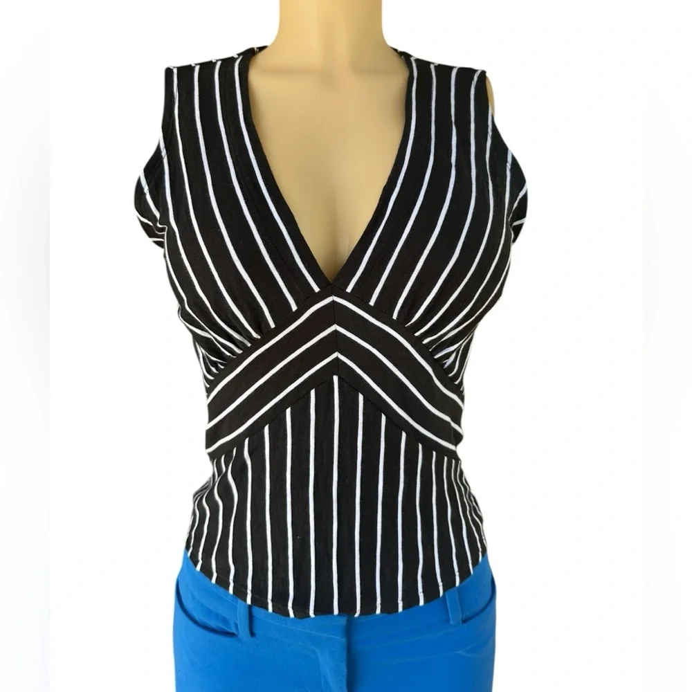 Banana Republic Black and White Striped Tank Top - Picture 1 of 7